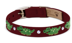 Embroidered Green Alligator with Crystals Collars